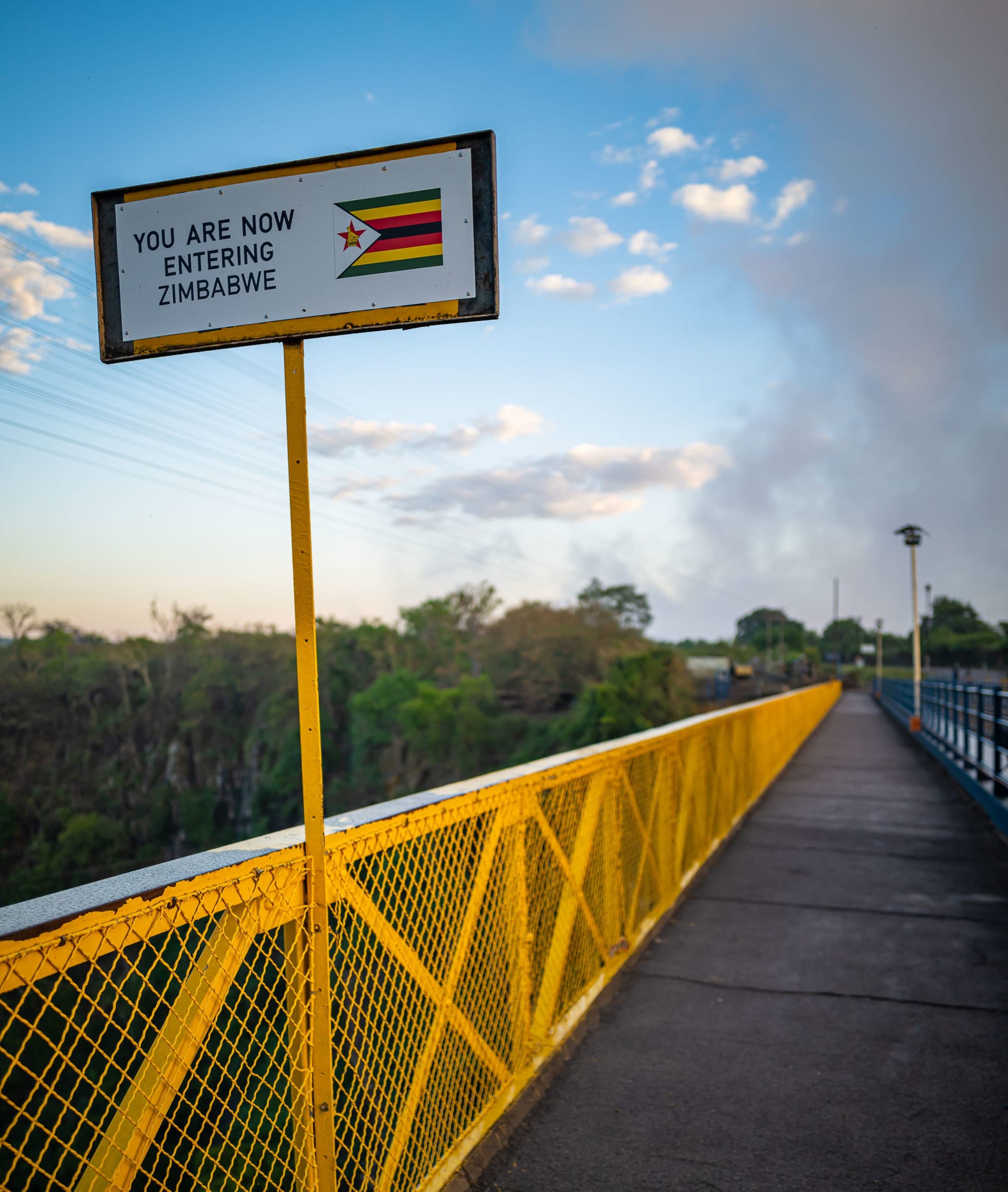 Welcome to Zimbabwe sign at the Victoria Falls border